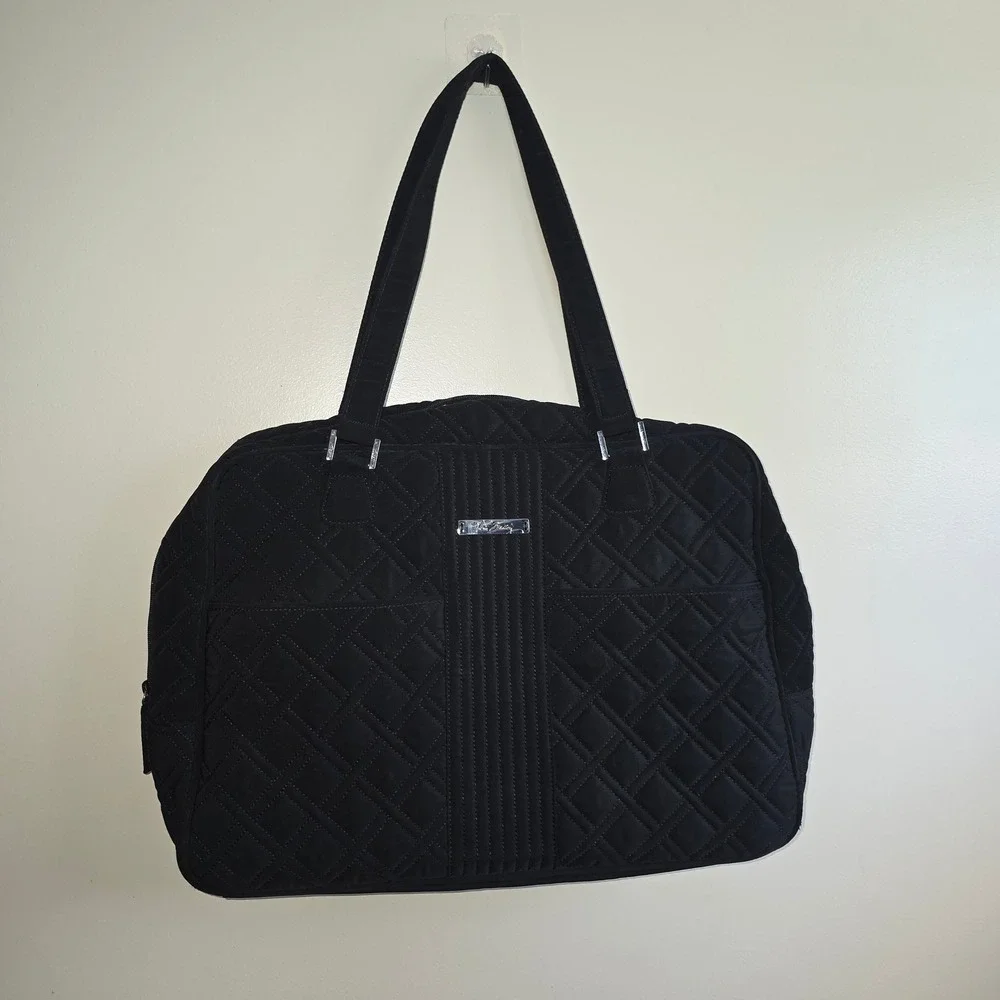 Vera Bradley Black Quilted Laptop commuter Bag Work Tote Shoulder Bag 16x12